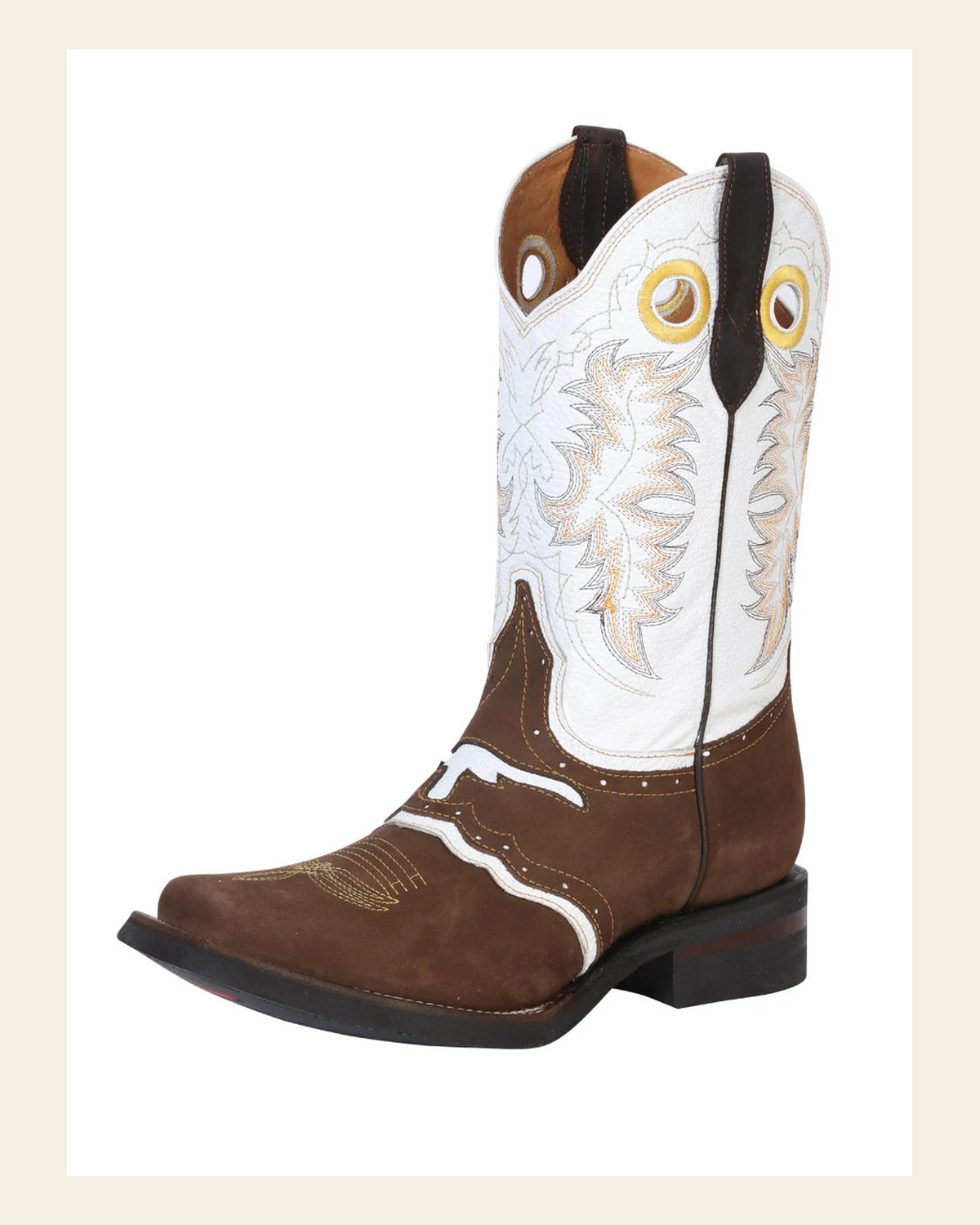 El General Men's Leather Western Cowboy Boot - Crazy Nubuck Dark Brown 33313 on a warm cream background
