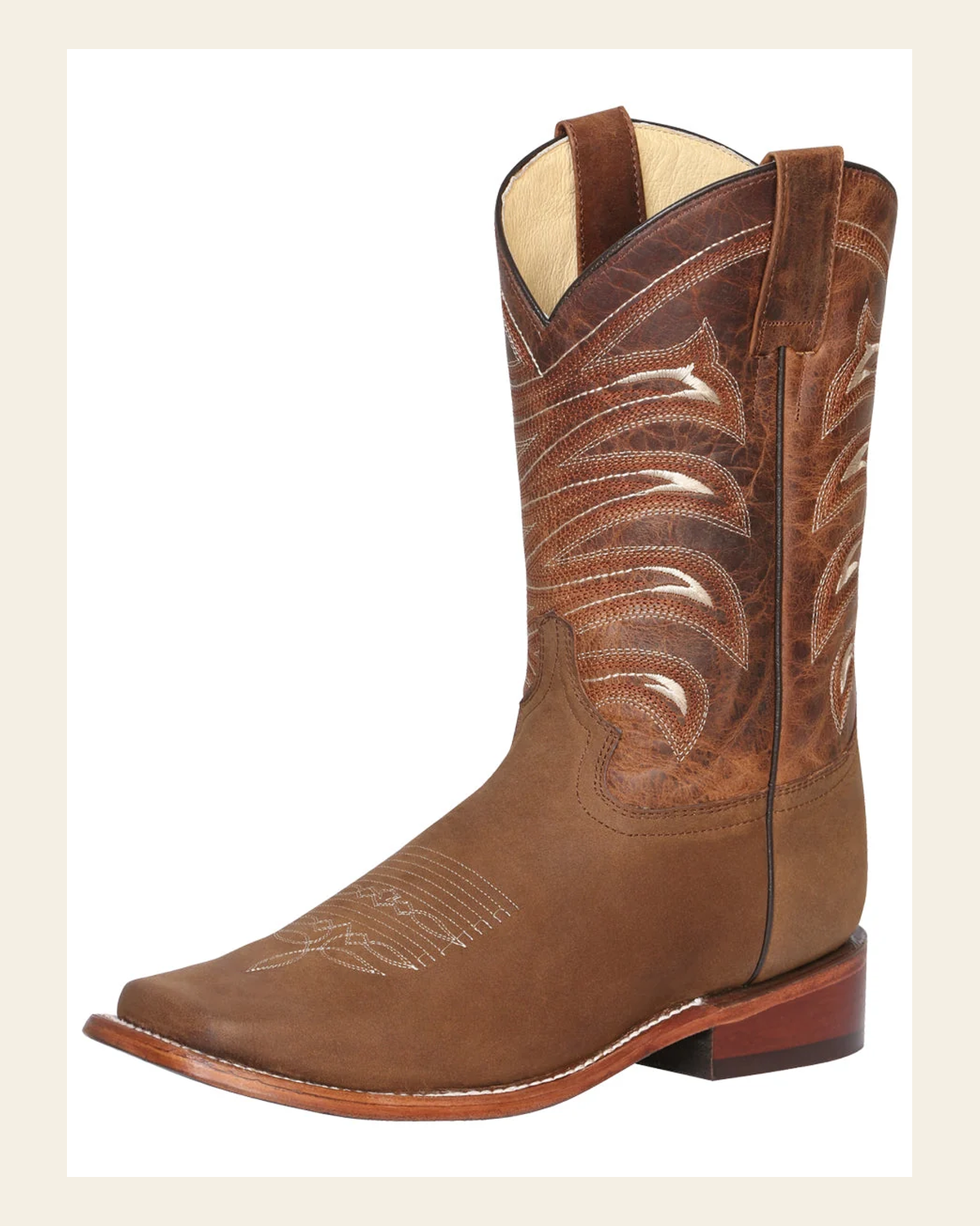 El General Men's Leather Cowboy Boot - Made in Mexico - Crazy Tan 42993 on a warm cream background