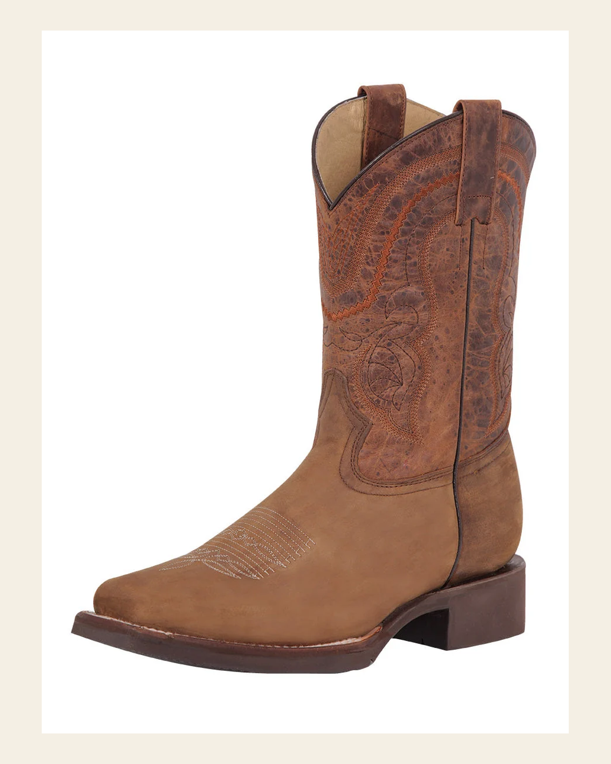 El General Men's Leather Cowboy Boot - Made in Mexico - Crazy Tan 43005 on a warm cream background