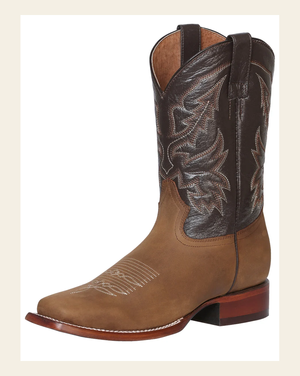 El General Men's Leather Cowboy Boot - Made in Mexico - Crazy Tan 43007 on a warm cream background