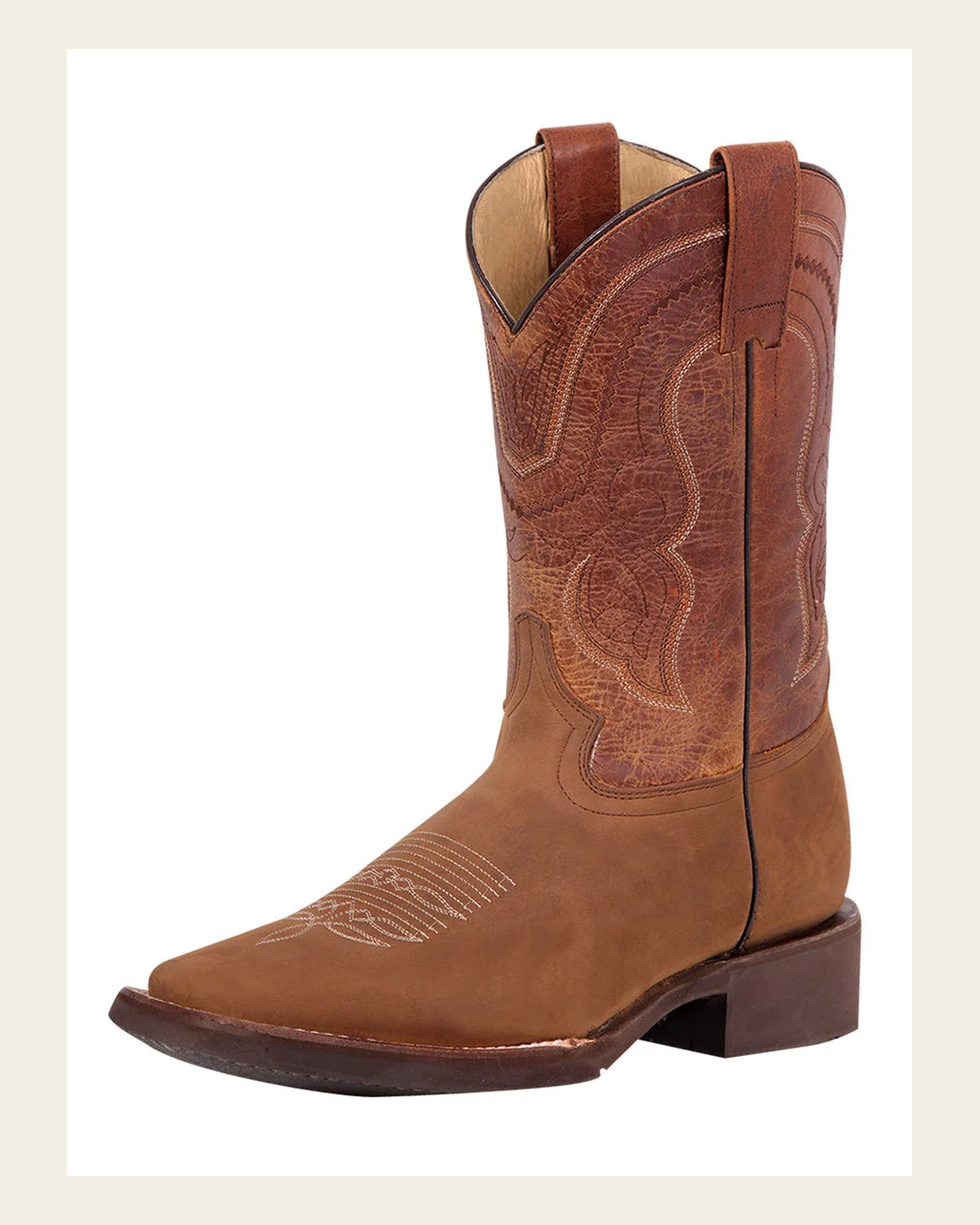 El General Men's Leather Cowboy Boot - Made in Mexico - Crazy Tan 43011 on a warm cream background