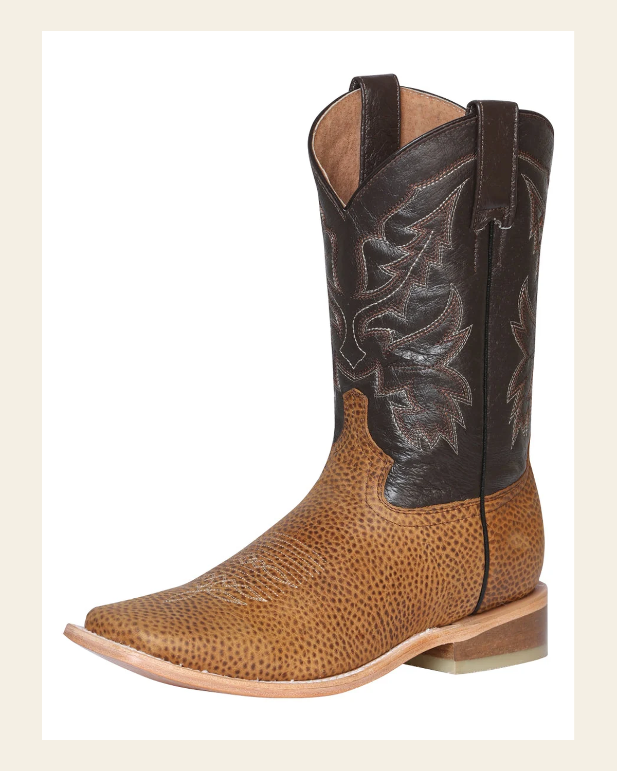 El General Men's Leather Cowboy Boot - Made in Mexico - Floter Light Brown 43009 on a warm cream background