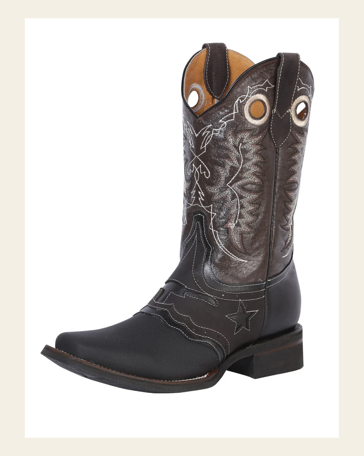 El General Men's Leather Western Cowboy Boot - Made in Mexico - Keblar Black 33308 on a warm cream background