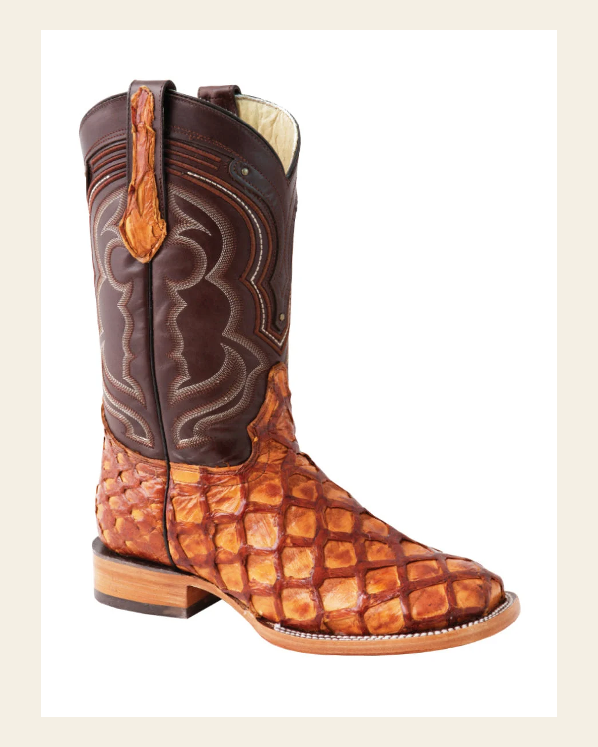 El General Men's Exotic Monster Fish Rodeo Boots - Honey 44606 on a warm cream background
