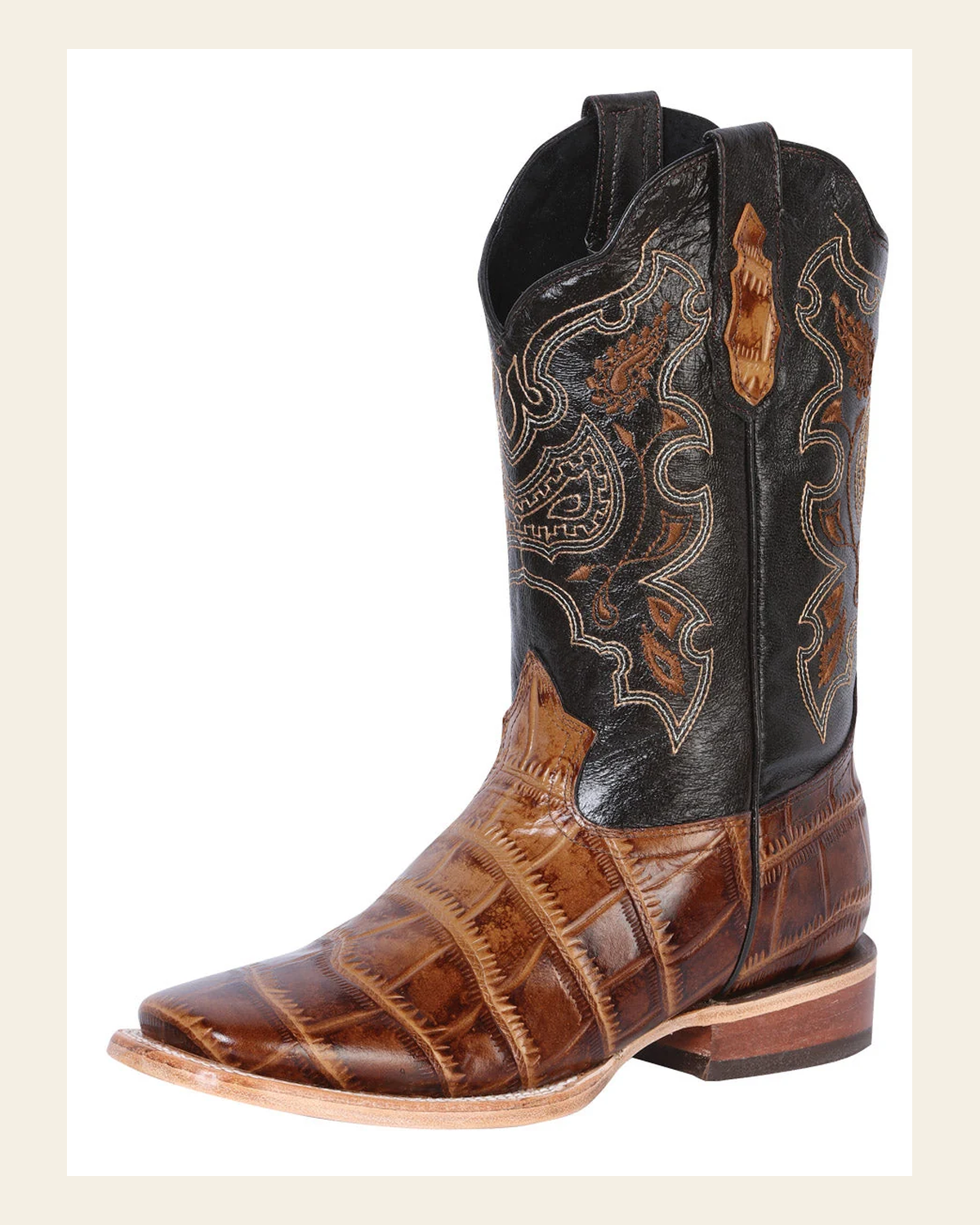 El General Men's Leather Cowboy Boot - Made in Mexico - Embossed Alligator Brown 41794 on a warm cream background