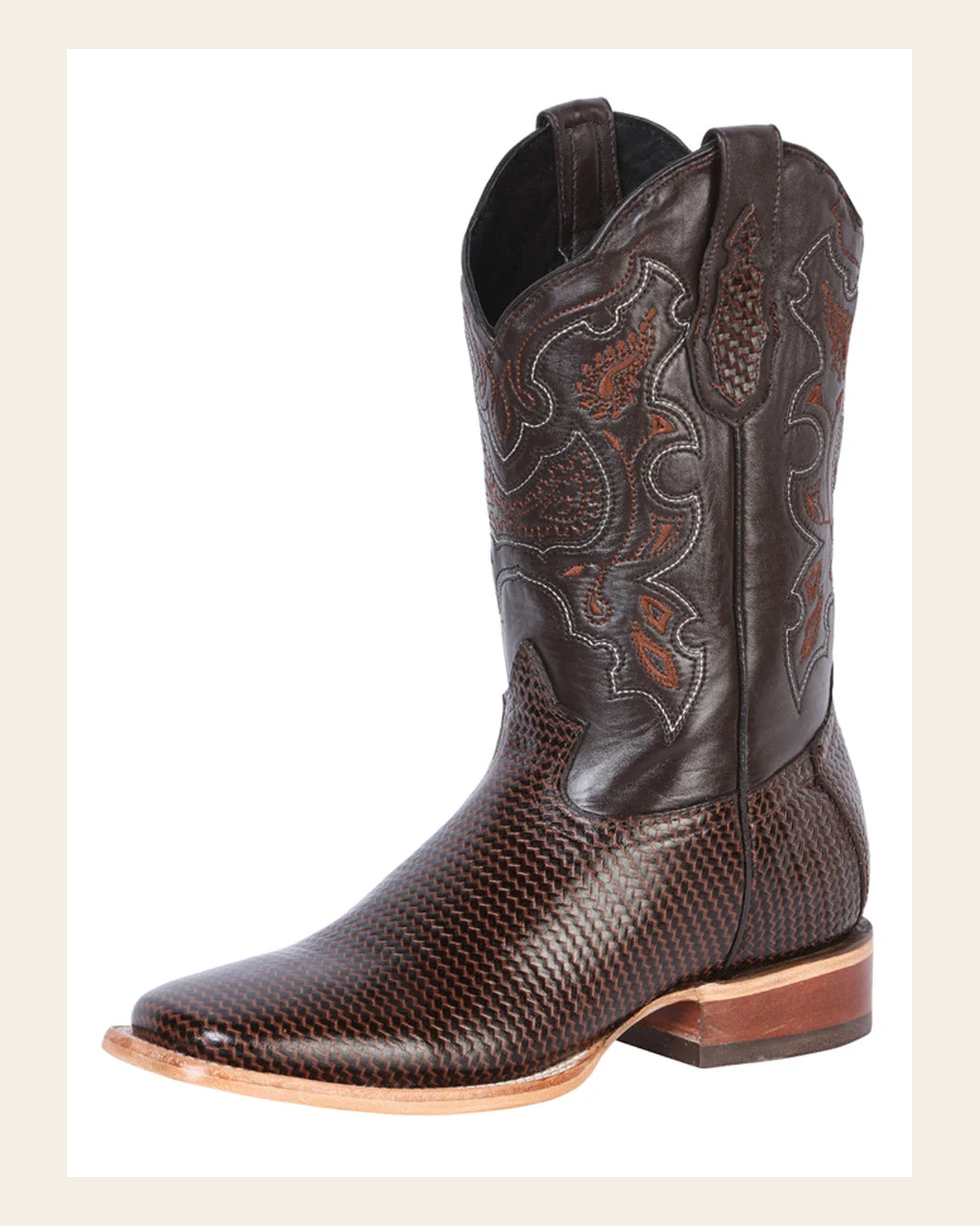 El General Men's Leather Cowboy Boot - Made in Mexico - Embossed Lizard Print Cigar 41791 on a warm cream background
