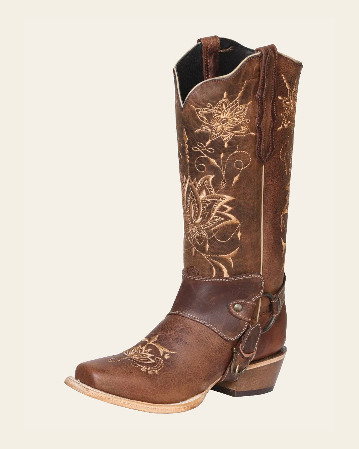 El General Women’s Leather Cowgirl Boots - Made in Mexico - Rustic Shedron 41907 on a warm cream background