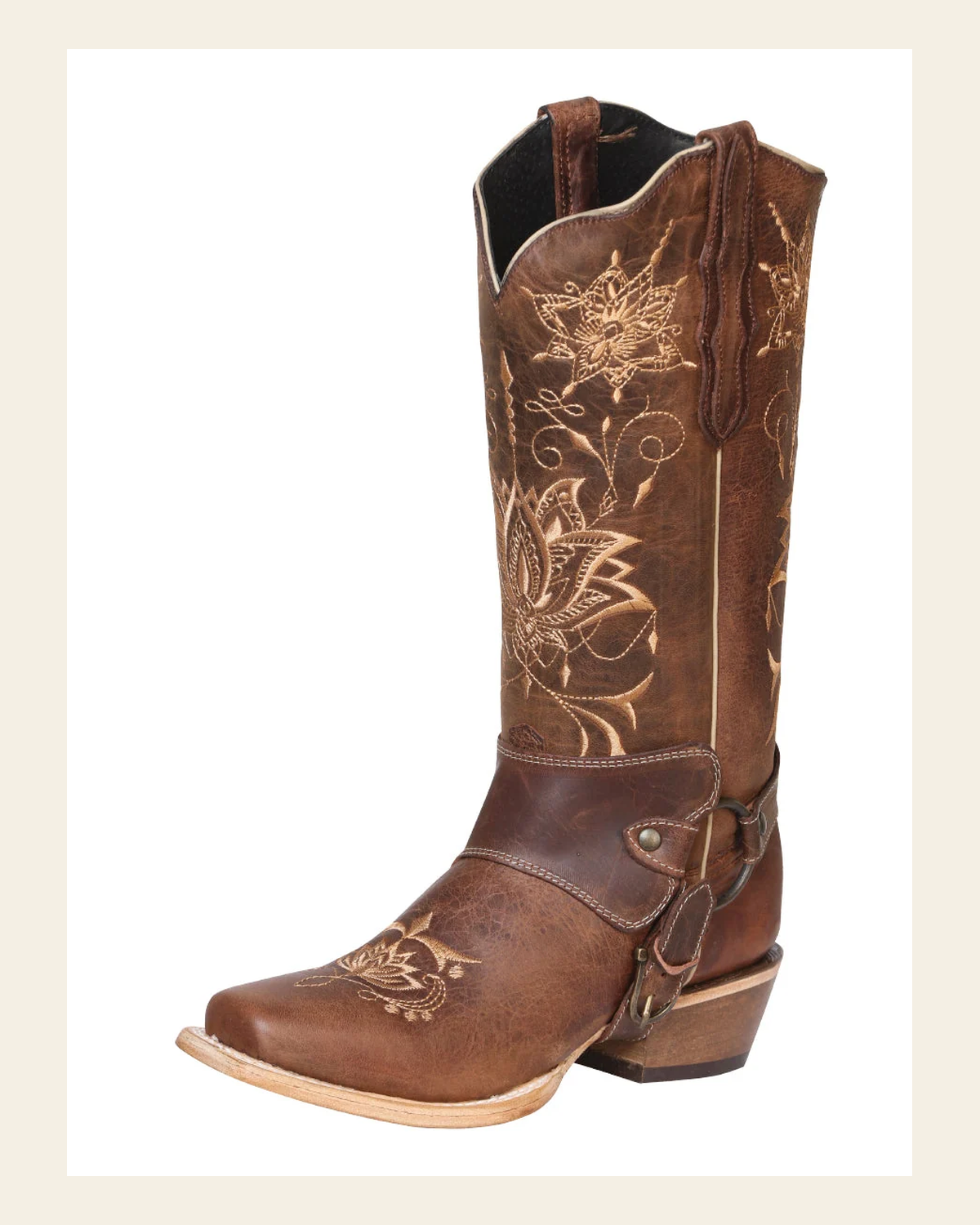 El General Women’s Leather Cowgirl Boots - Made in Mexico - Rustic Shedron 41907 on a warm cream background
