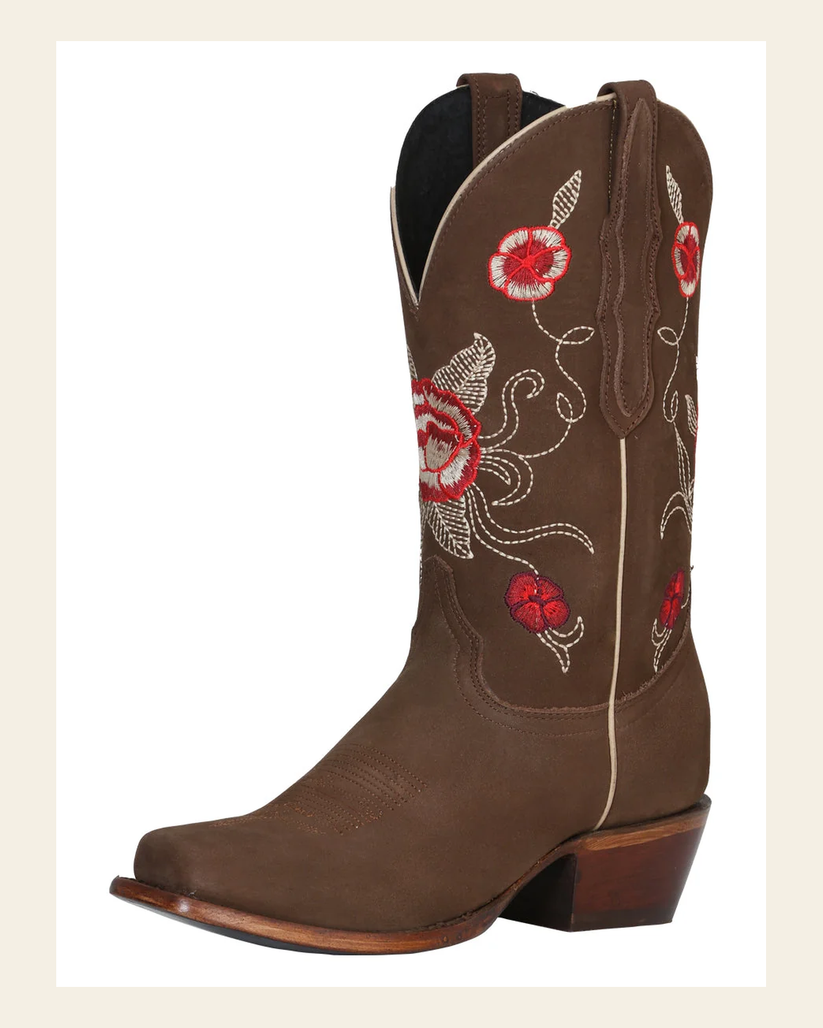 El General Women's Leather Western Cowboy Boot - Nubuck Camel 41784 on a warm cream background