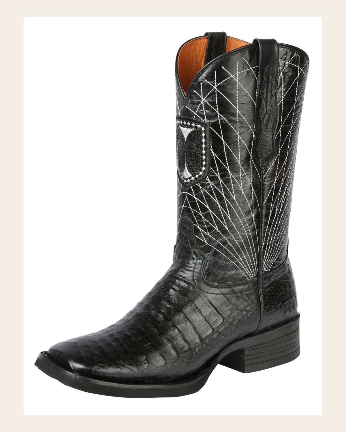 El General Rodeo - Printed Alligator leather boots - Black 44671 on a warm cream background