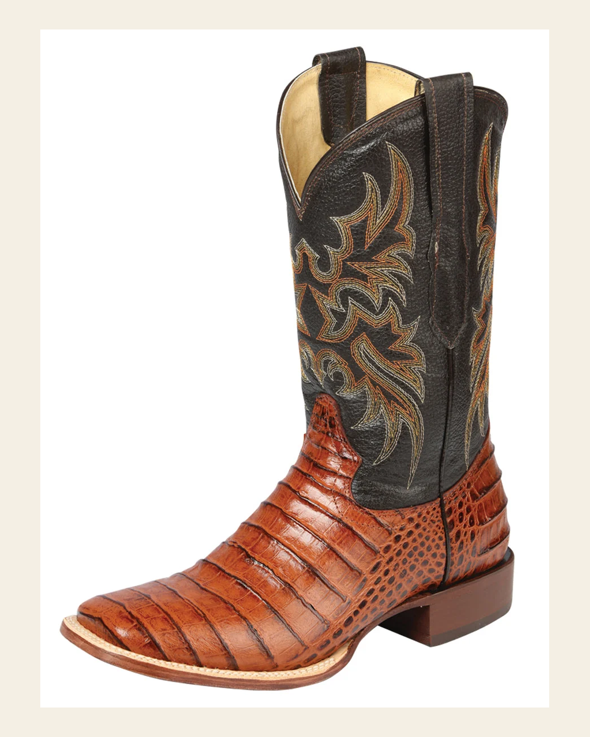 El General Rodeo - Printed Alligator leather boots - Cogñac 44939 on a warm cream background