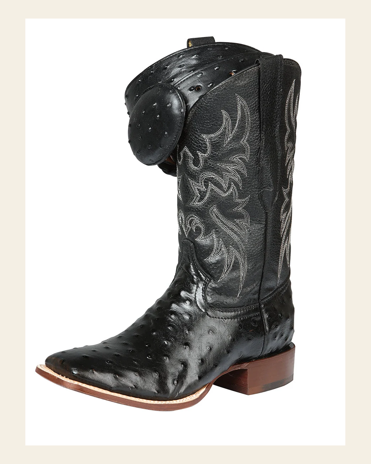 Men's Leather Cowboy Boots - Made in Mexico - Embossed Black Ostrich 44935 on a warm cream background