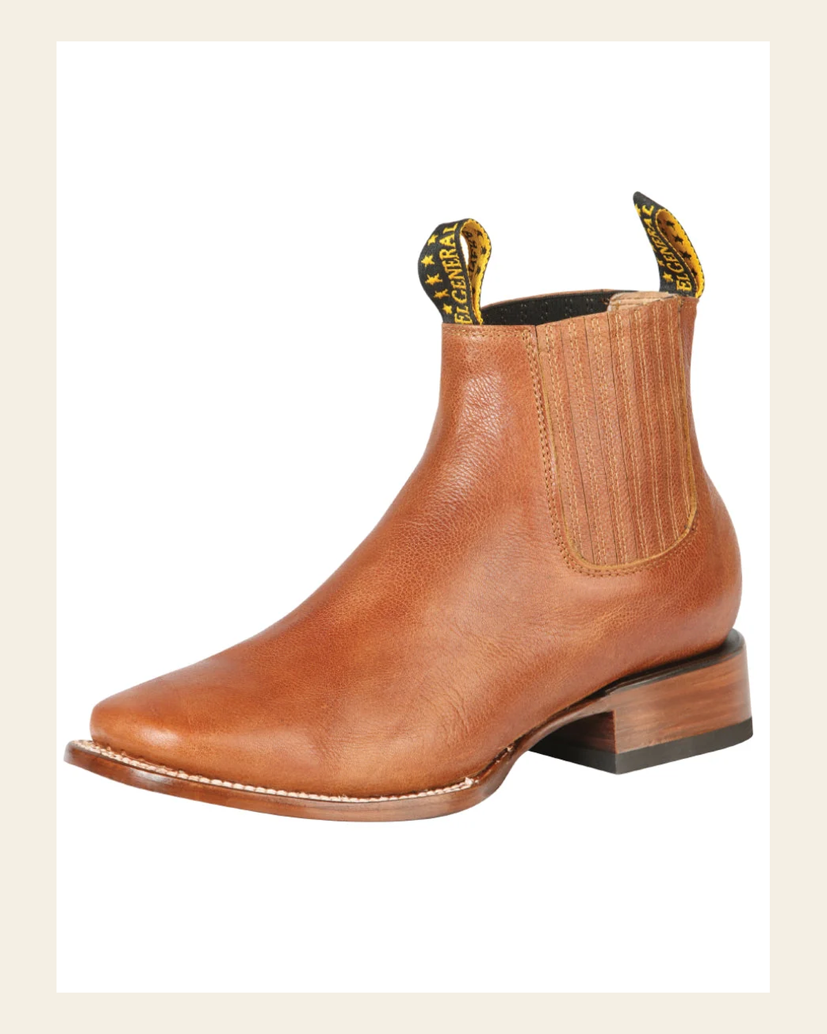 El General Sqaure Toe Ankle Boot - Tejas Ocre 126605 on a warm cream background