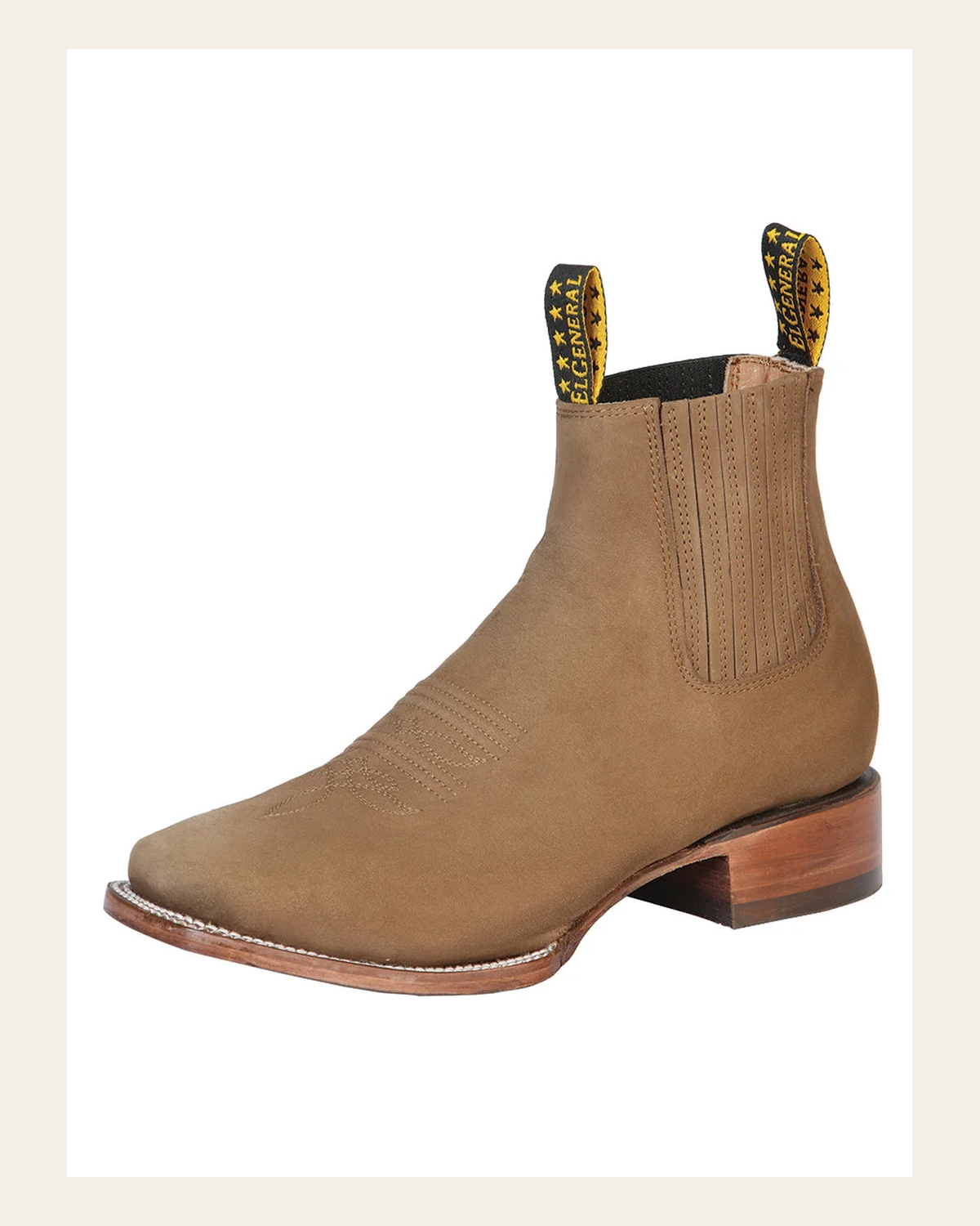 El General Square Toe Ankle Boot - Nobuck Brown 126189 on a warm cream background