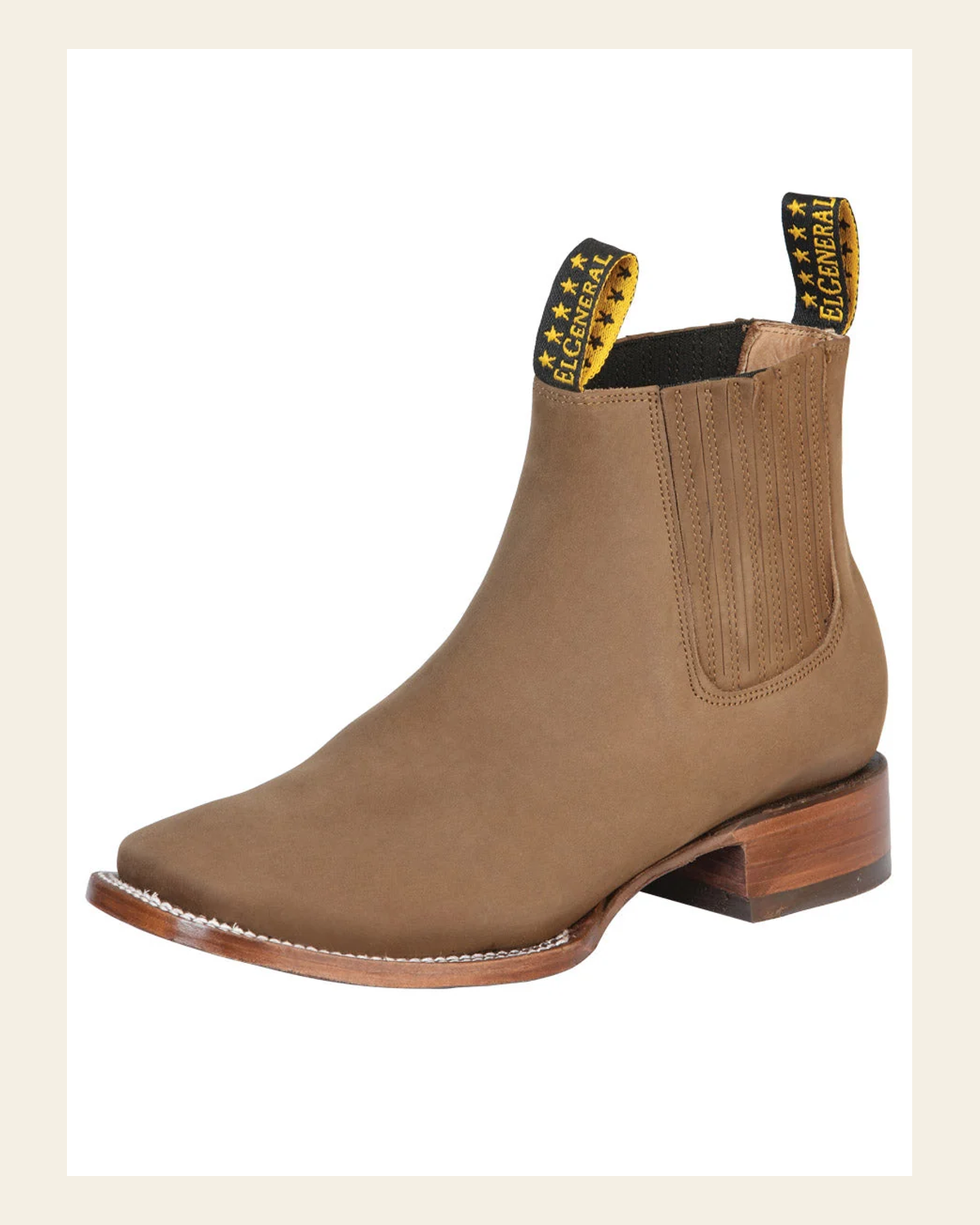 El General Square Toe Ankle Boot - Nobuck Brown 126192 on a warm cream background
