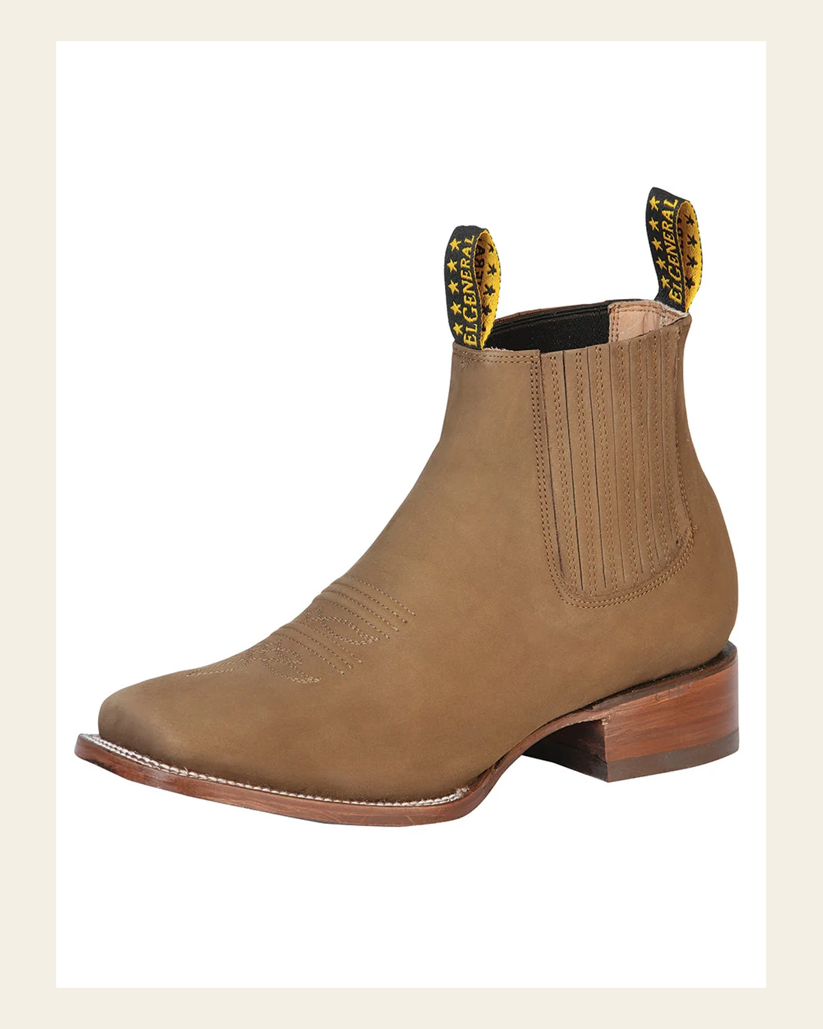 El General Square Toe Ankle Boot - Nobuck Brown 126195 on a warm cream background