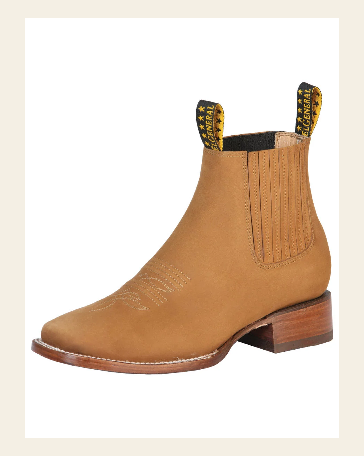 El General Square Toe Ankle Boot - Nobuck Gold 126190 on a warm cream background