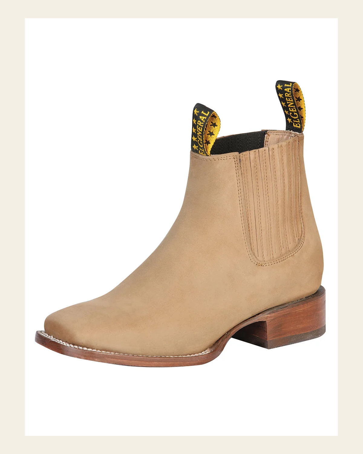 El General Square Toe Ankle Boot - Nobuck Light Brown 126200 on a warm cream background