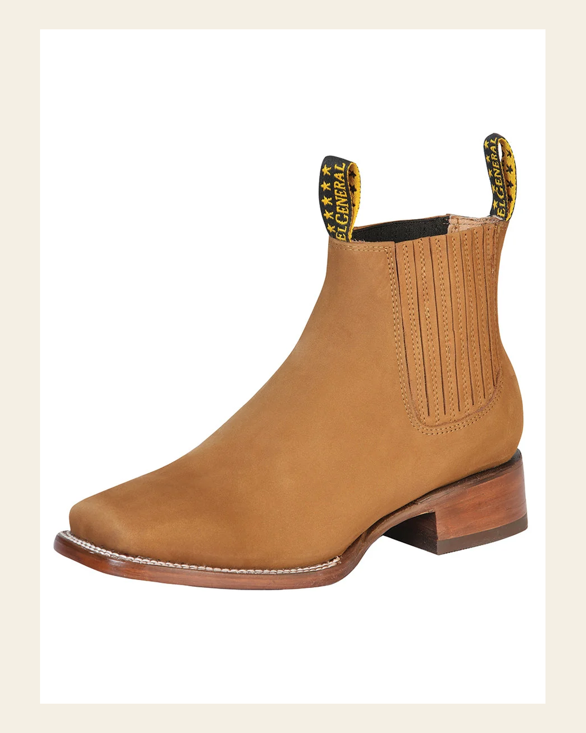 El General Square Toe Ankle Boot - Nobuck Old Gold 126199 on a warm cream background