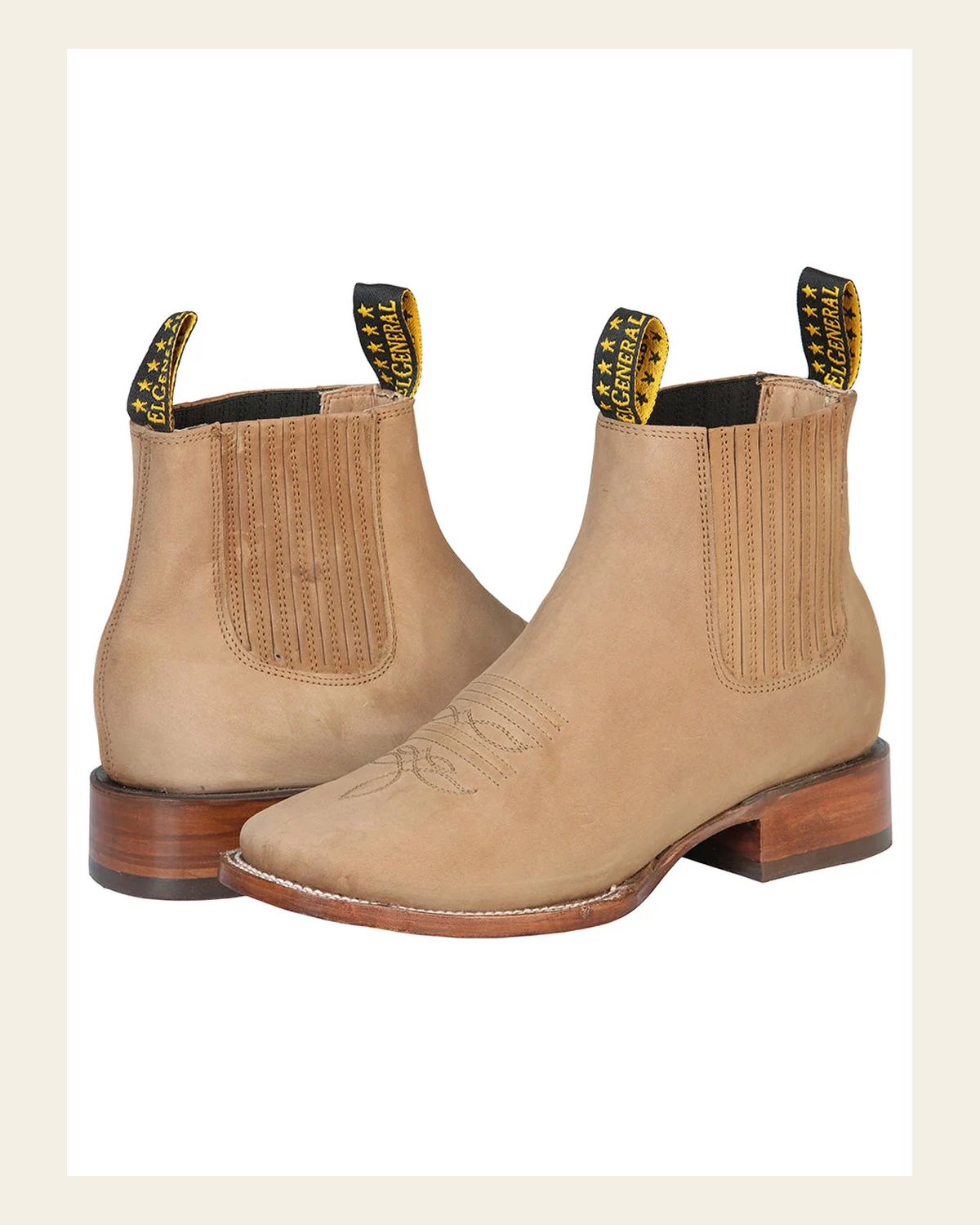 El General Square Toe Ankle Boot - Nobuck Sand 126191 on a warm cream background