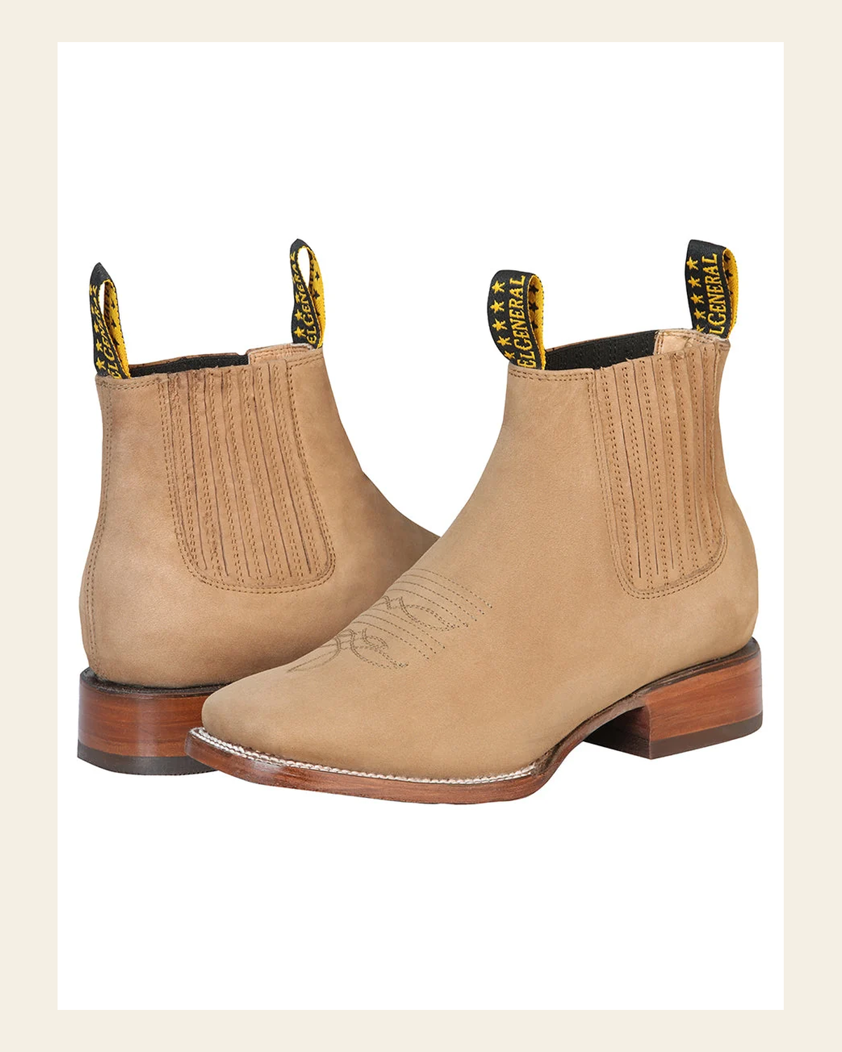 El General Square Toe Ankle Boot - Nobuck Sand 126197 on a warm cream background