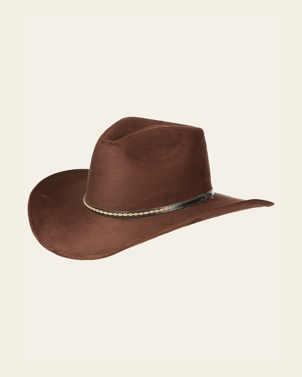El General Adult Unisex Suede Western Cowboy Hat - Dark Brown 44250 on a warm cream background