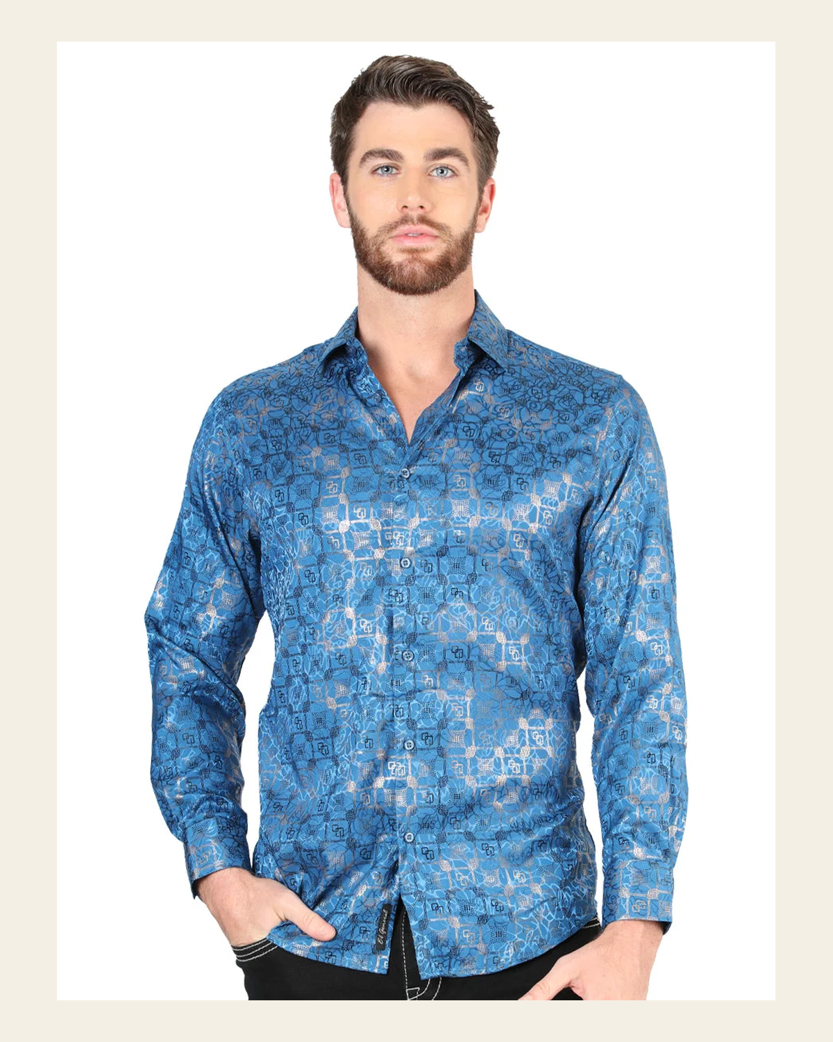 El General Teal Casual Long-Sleeve Shirt 44573 on a warm cream background