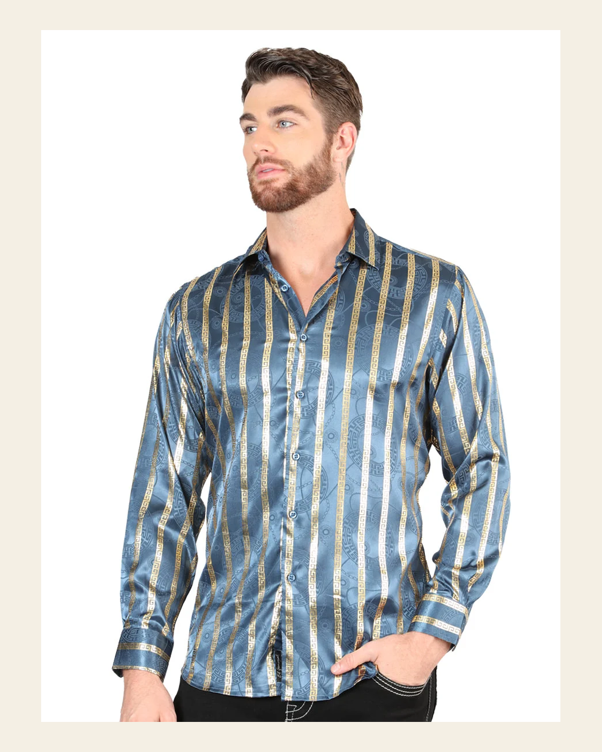 El General Teal Casual Long-Sleeve Shirt 44580 on a warm cream background