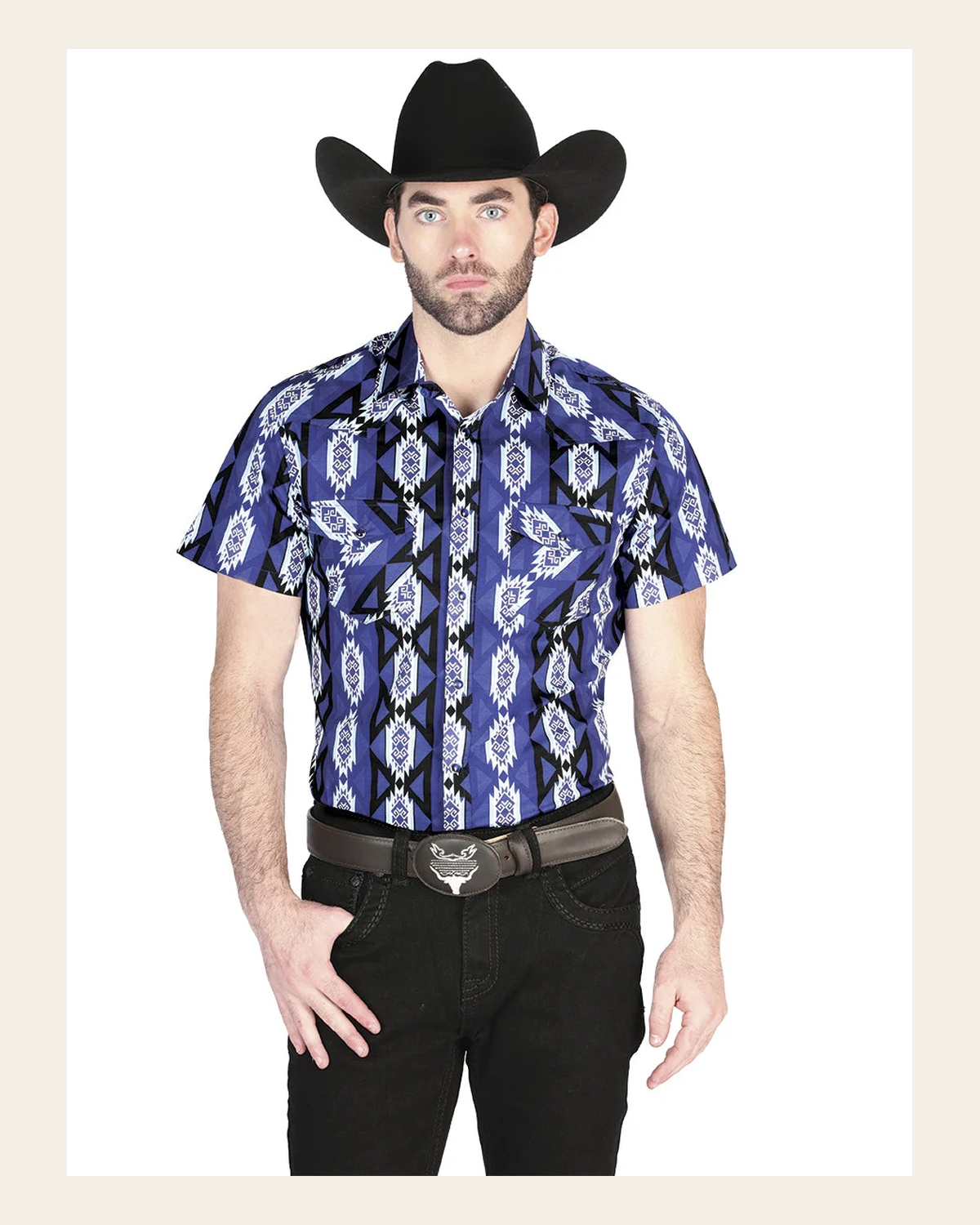 El General Western Shirt - Blue 44460 on a warm cream background