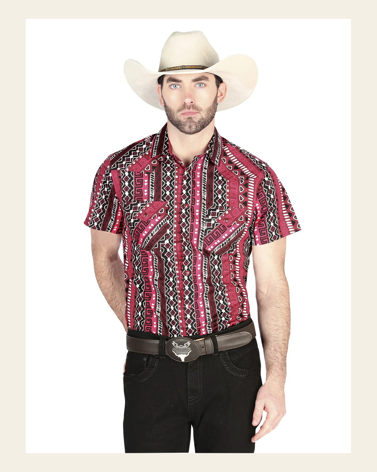 El General Western Shirt - Burgundy 44456 on a warm cream background