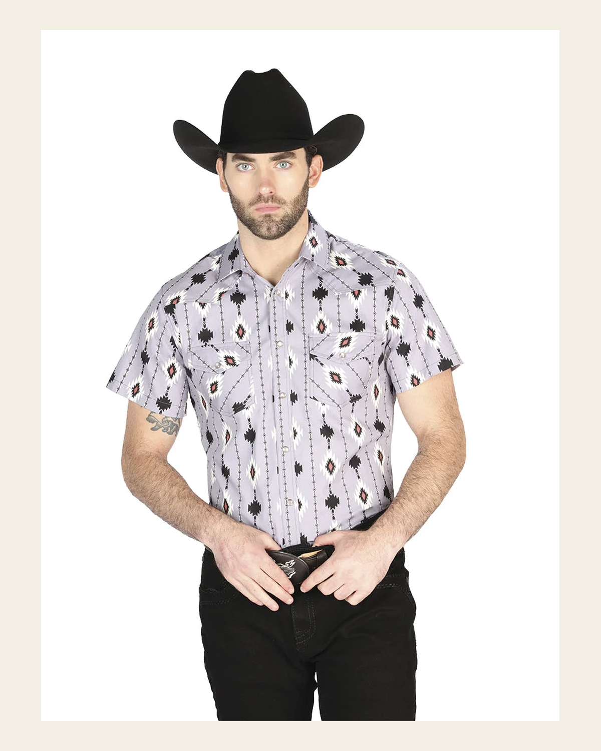 El General Western Shirt - Gray 44461 on a warm cream background