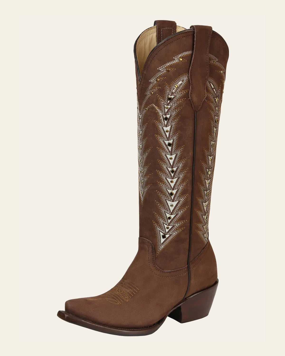 El General Women’s Embroidered Western Boots - Brown 45788 on a warm cream background