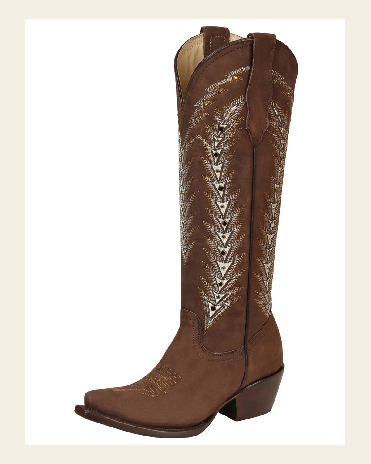 El General Women’s Embroidered Western Boots - Brown 45788 on a warm cream background
