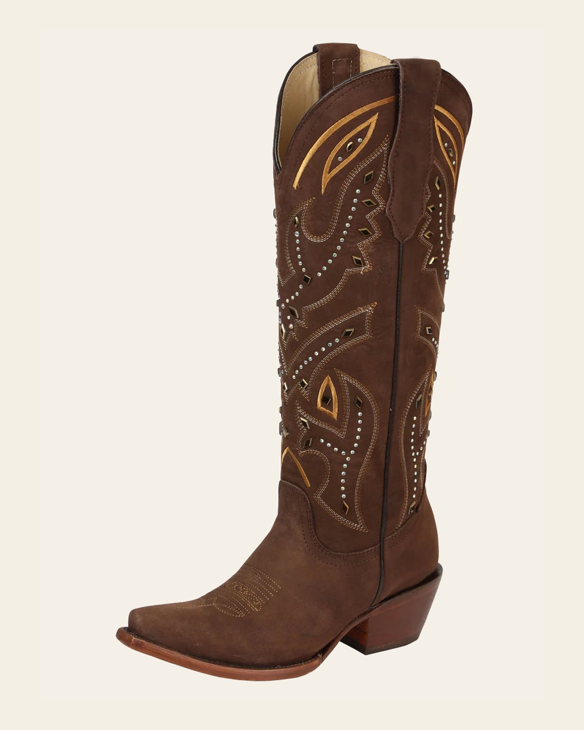 El General Women’s Embroidered Western Boots - Brown 45792 on a warm cream background