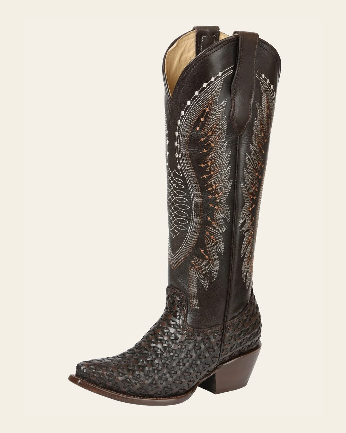 El General Women’s Embroidered Western Boots - Choco 45782 on a warm cream background