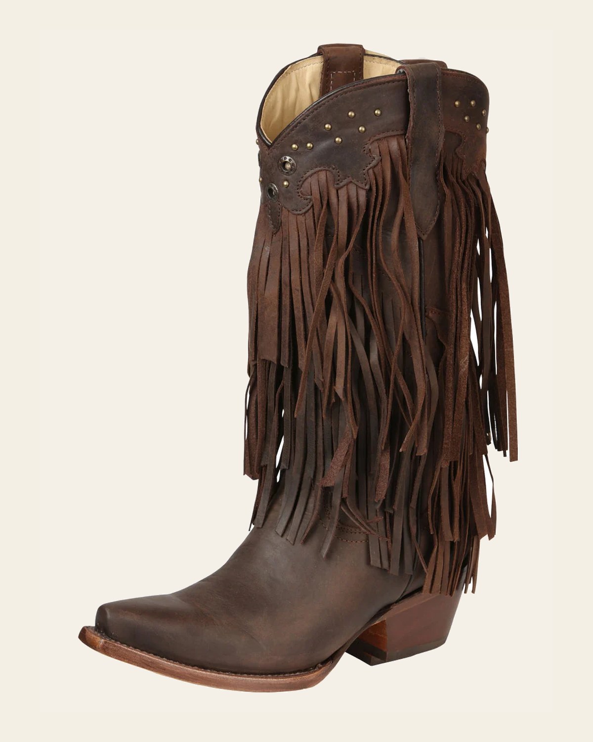El General Women’s Fringe Western Boots - Choco 45795 on a warm cream background