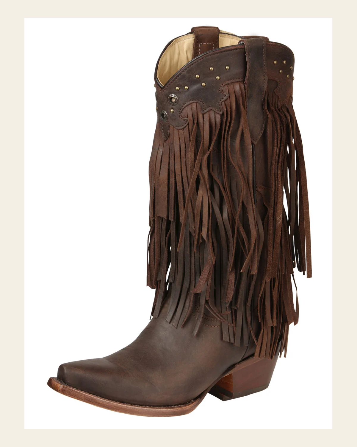 El General Women’s Fringe Western Boots - Choco 45795 on a warm cream background