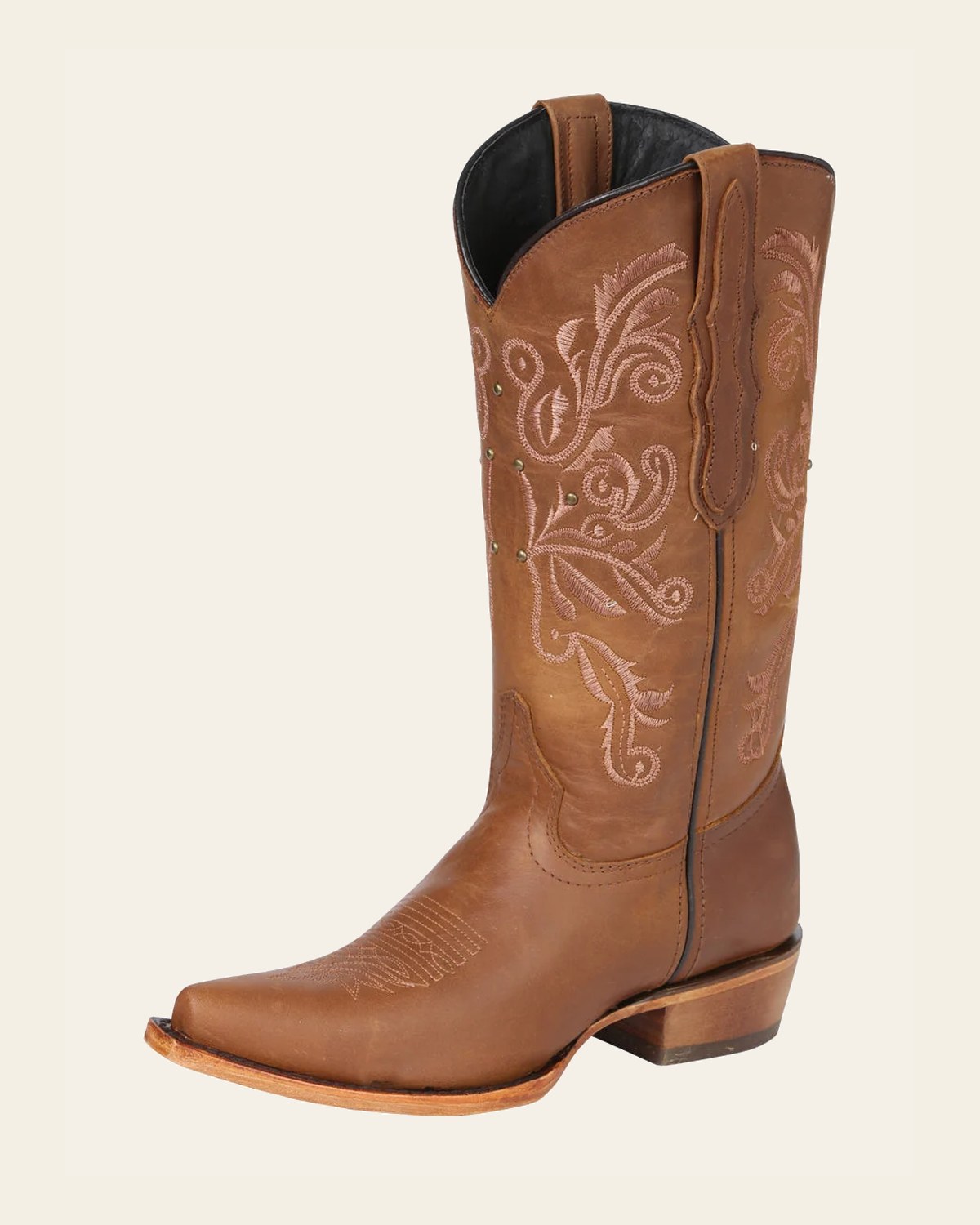 El General Women's Leather Cowboy Boots - Made in Mexico - Honey Brown 45781 on a warm cream background