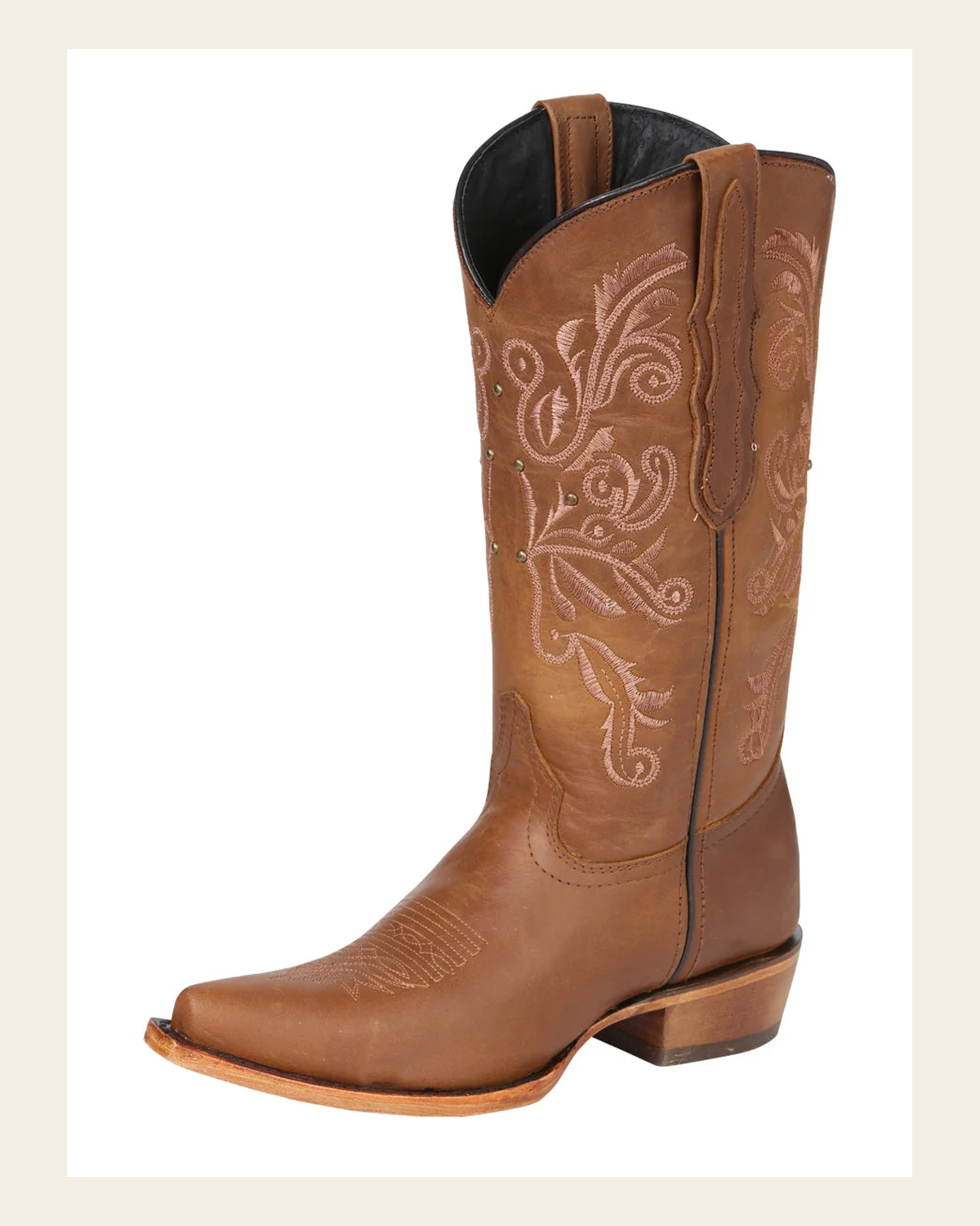 El General Women's Leather Cowboy Boots - Made in Mexico - Honey Brown 45781 on a warm cream background