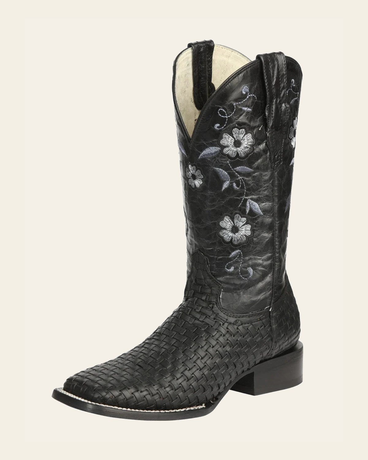 El General Women’s Rodeo Boots Petatillo - Black 44856 on a warm cream background