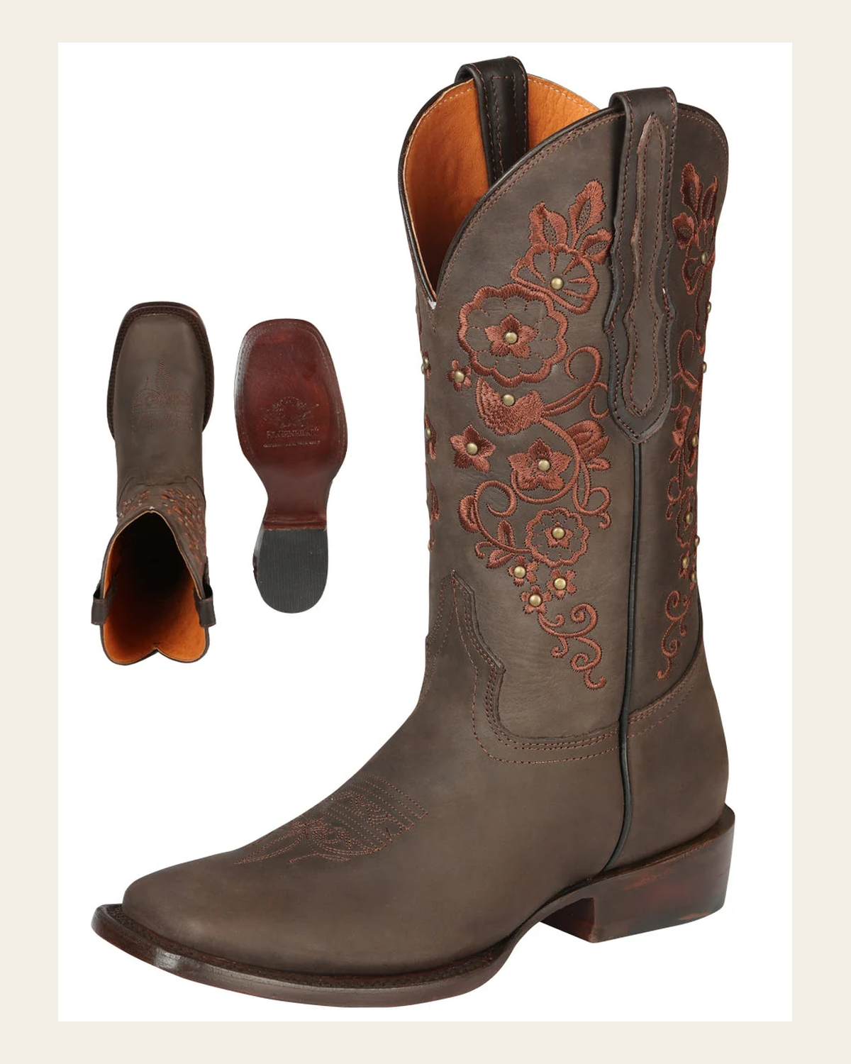 El General Women’s Rodeo Boots Crazy Leather - Brown 44847 on a warm cream background