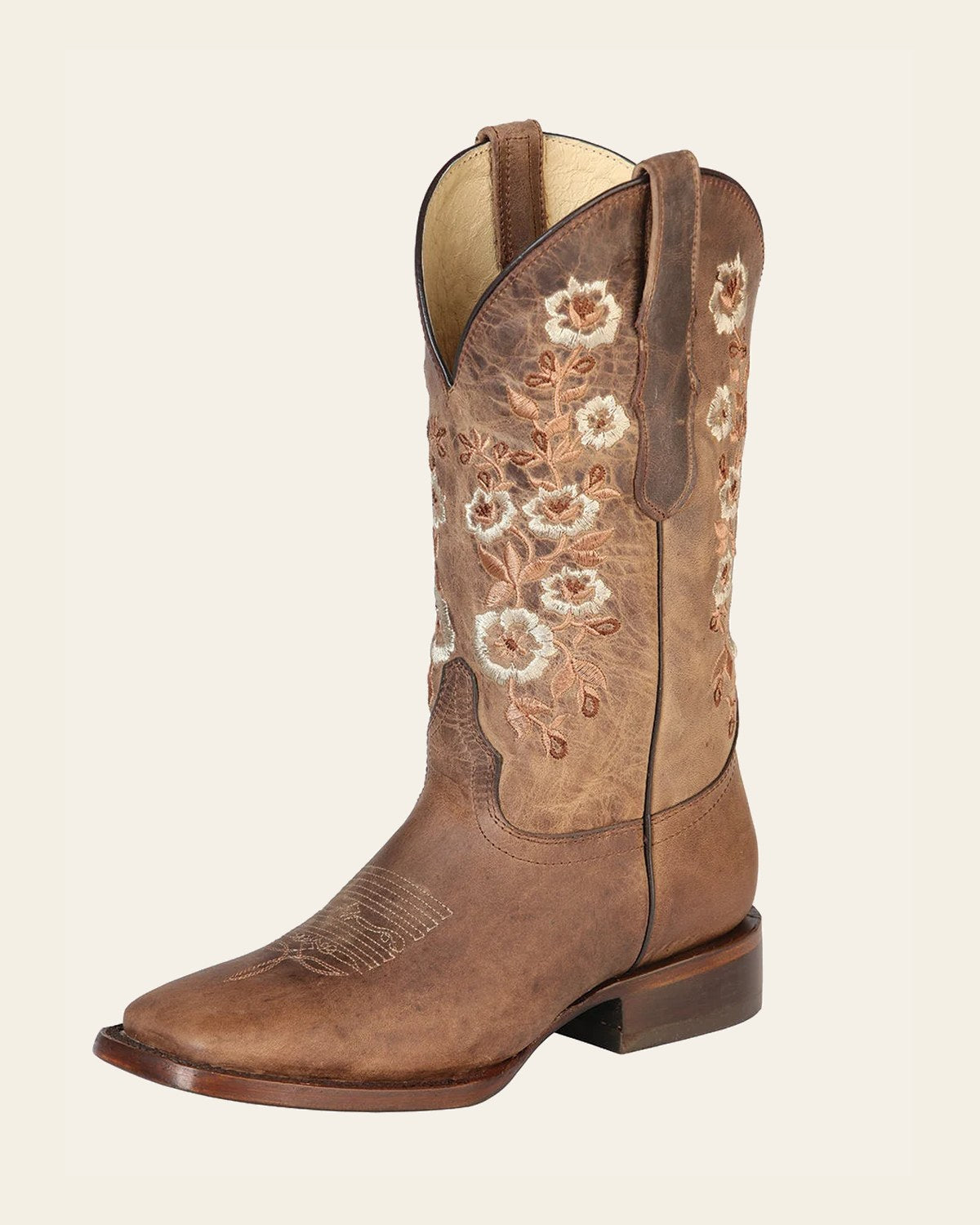 El General Women’s Leather Cowgirl Boots - Made in Mexico - Orix Brown 51231 on a warm cream background