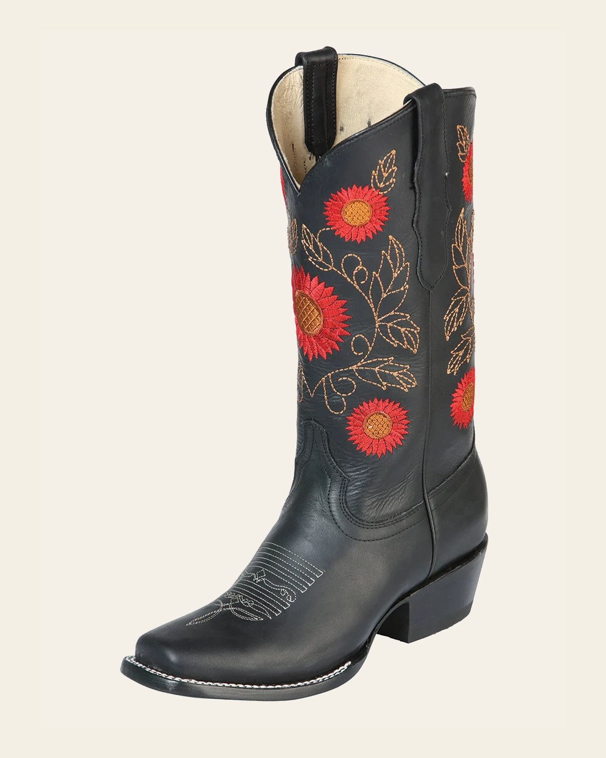 El General Women’s Western Boots Crazy Leather - Black 51163 on a warm cream background