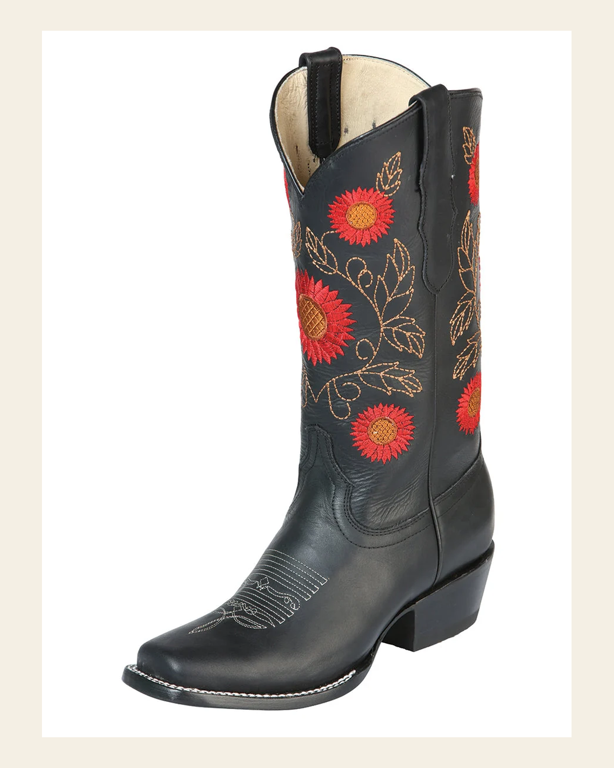 El General Women’s Western Boots Crazy Leather - Black 51163 on a warm cream background