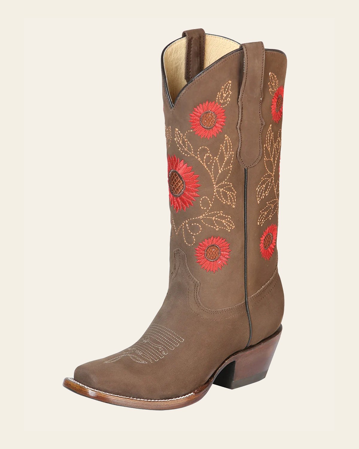 El General Women’s Western Boots Nubuck Leather - Camel 51162 on a warm cream background