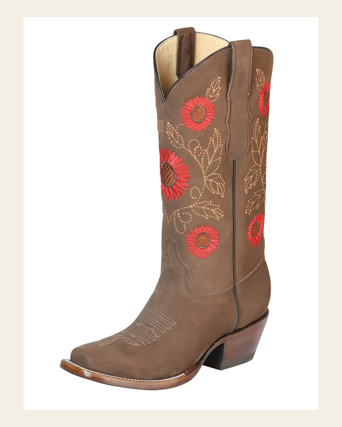 El General Women’s Western Boots Nubuck Leather - Camel 51162 on a warm cream background