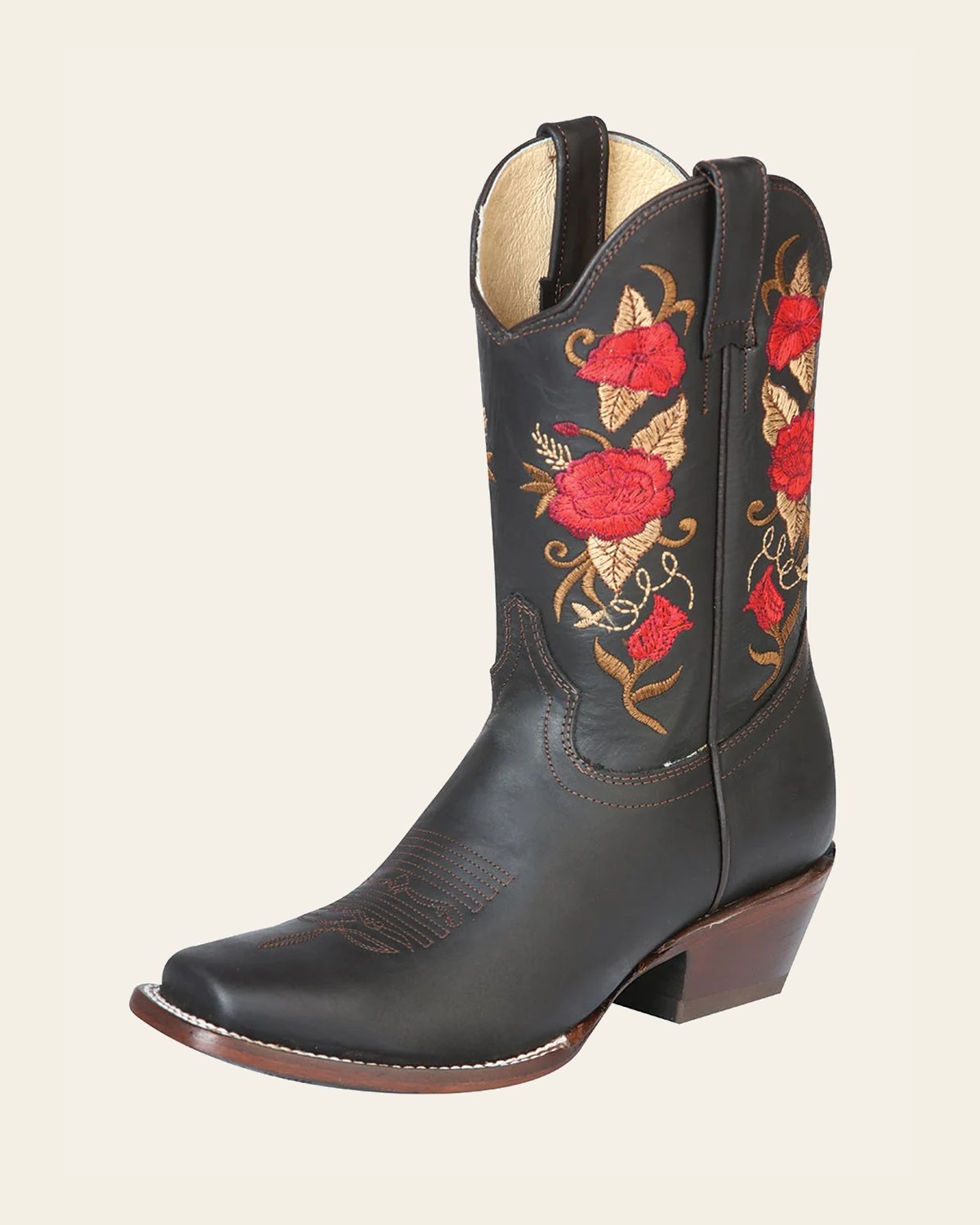 El General Women's Leather Western Cowboy Boot - Crazy Choco 43663 on a warm cream background