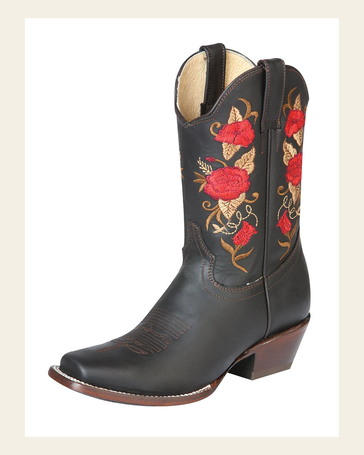 El General Women's Leather Western Cowboy Boot - Crazy Choco 43663 on a warm cream background