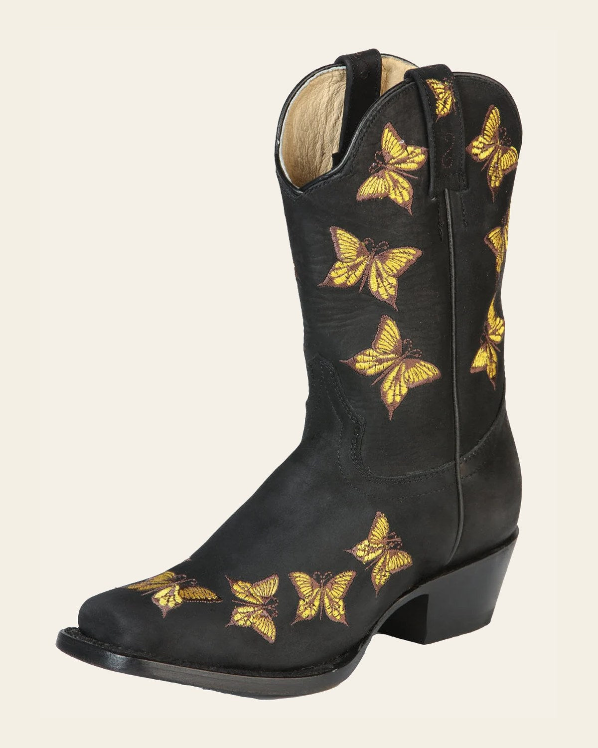El General Womens Rodeo Boot - Nobuck Black 51220 on a warm cream background