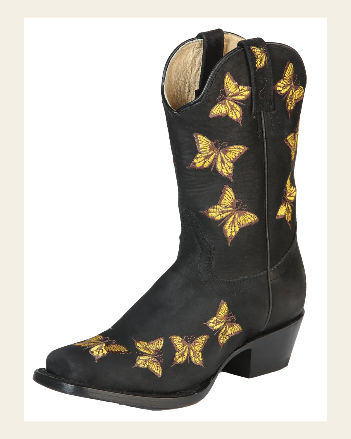 El General Womens Rodeo Boot - Nobuck Black 51220 on a warm cream background